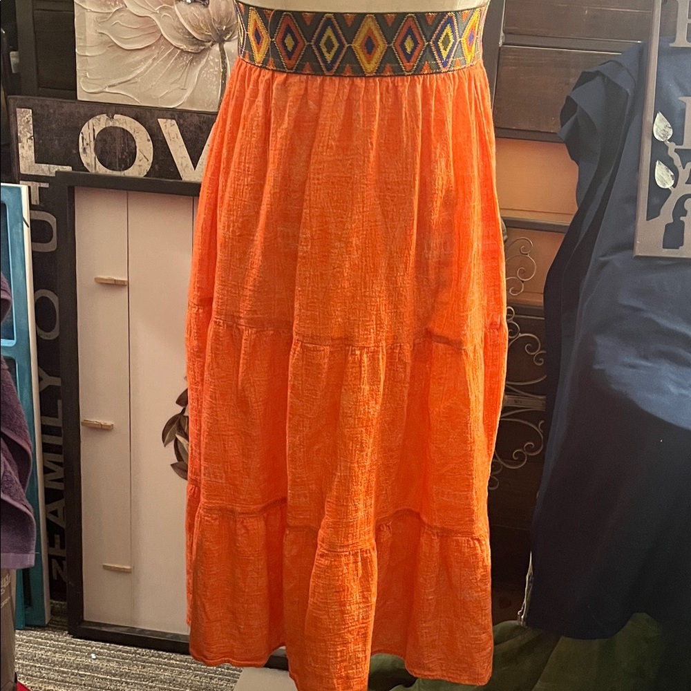 Wet Seal Orange Maxi Skirt with Patterned Waistband